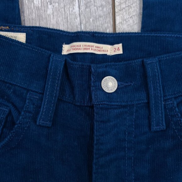 Levis Jeans Womens Size 24 Blue Corduroy Ribcage Straight Ankle Premium Big E - Picture 6 of 10